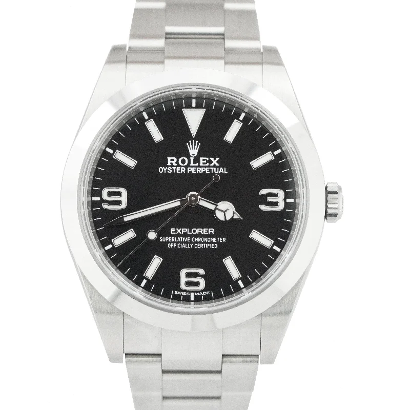 Classic men's watches with simple dials and clean lines for a refined, professional appearance -Rolex Explorer I Black 369 FULL LUME MK2 Stainless Steel 39mm 214270 Watch