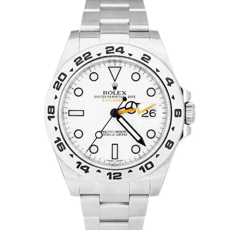 Digital men's watches with advanced features like GPS and fitness tracking for active lifestyles -Rolex Explorer II Polar White Orange Stainless Steel 42mm GMT Date Watch 216570