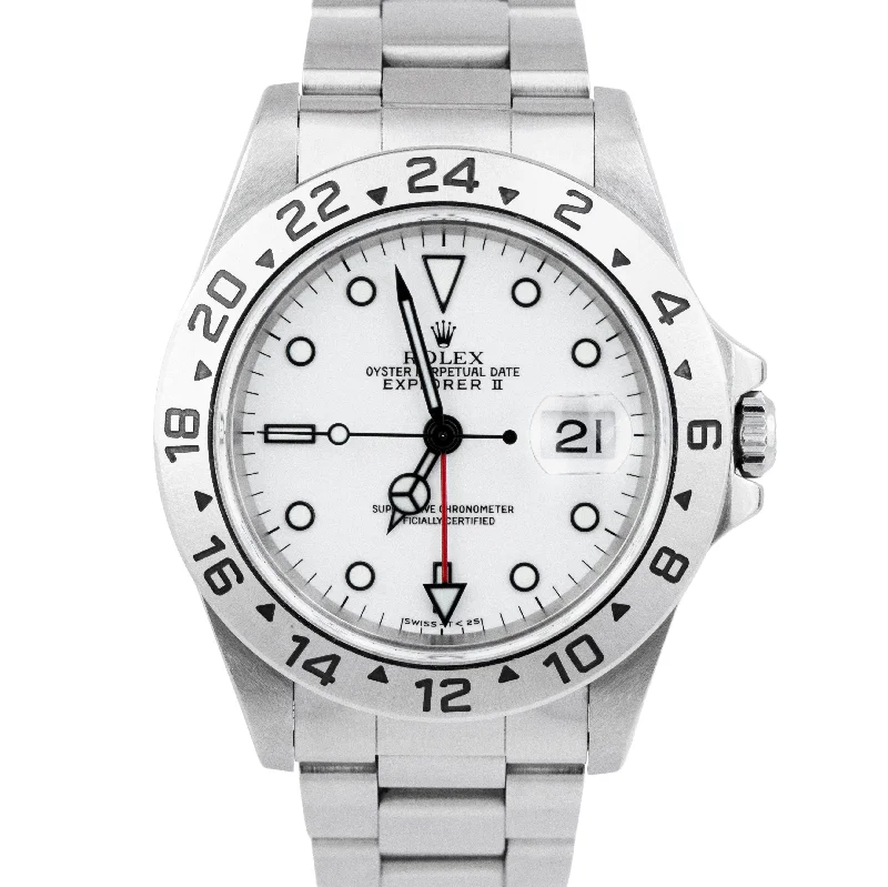 Stylish men's watches with mesh straps and minimalist designs for a contemporary, urban look -Rolex Explorer II Polar White Stainless Steel Automatic GMT 40mm Watch 16570