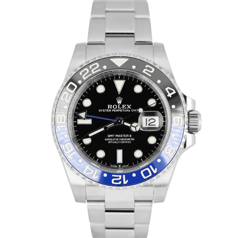 Unique men's watches with multi-colored faces and artistic designs for statement pieces -Rolex GMT-Master II Ceramic BATMAN OYSTER BRACELET Black 40mm 126710 BLNR Watch