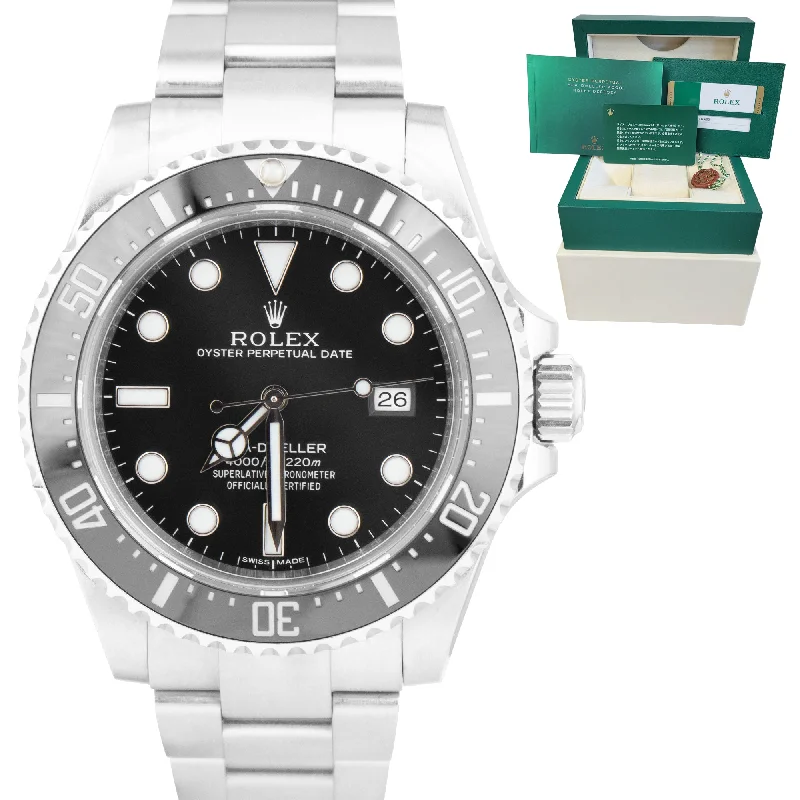 Elegant men's watches with silver-tone bands and understated designs for a timeless appeal -Rolex Sea-Dweller 4000 SD4K Ceramic Black Stainless Steel 116600 40mm Watch CARD