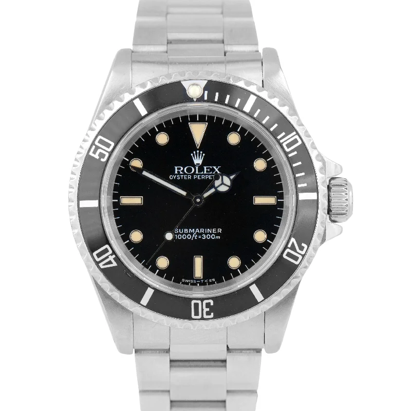 Men's smartwatches with fitness and health tracking features for athletes and active individuals -Rolex Submariner Black No-Date Patina Stainless Steel Automatic 14060 40mm Watch