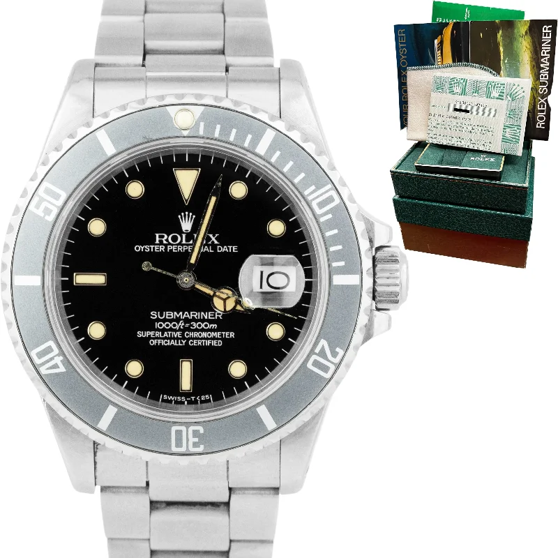 Men's sport watches with GPS tracking and heart rate monitoring for fitness enthusiasts -Rolex Submariner Date Stainless Steel 40mm Patina Oyster Watch 16800 BOX PAPERS