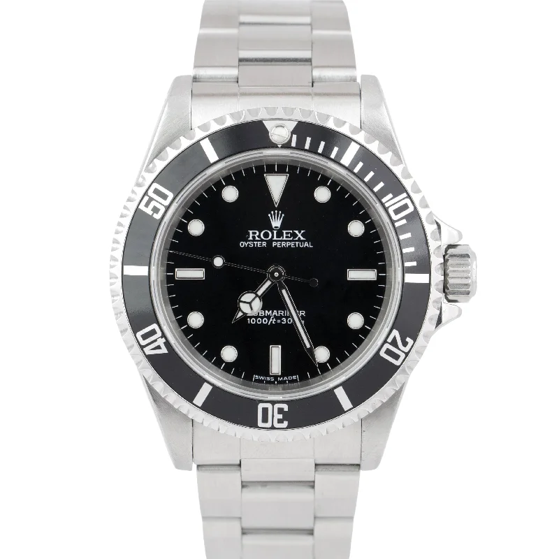 Elegant men's watches with leather straps and clean faces for formal events and workwear -Men's Rolex Submariner No-Date Black Stainless Steel Automatic 14060 40mm Watch