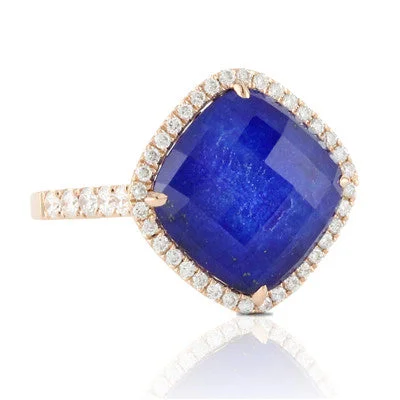 Radiant diamond gemstone rings for dazzling proposals -Diamond & Royal Lapis Ring