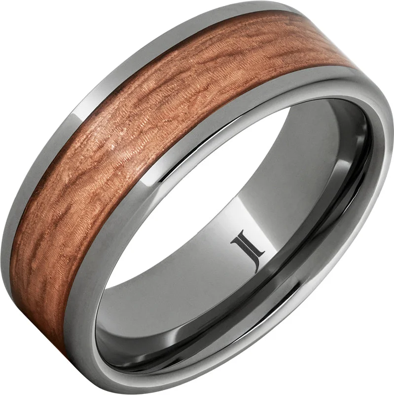 Deep garnet gemstone rings with rich warmth -Rugged Tungsten™ Bark Carved Copper Inlay Ring