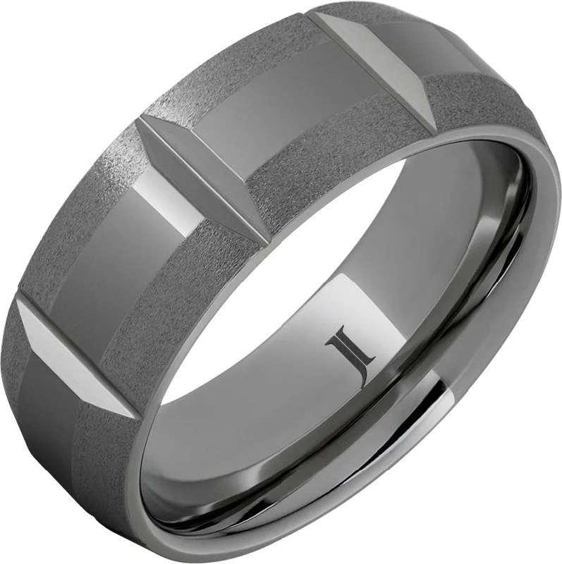 Gleaming opal gemstone rings with radiant reflections -Rugged Tungsten Beveled Dome Ring