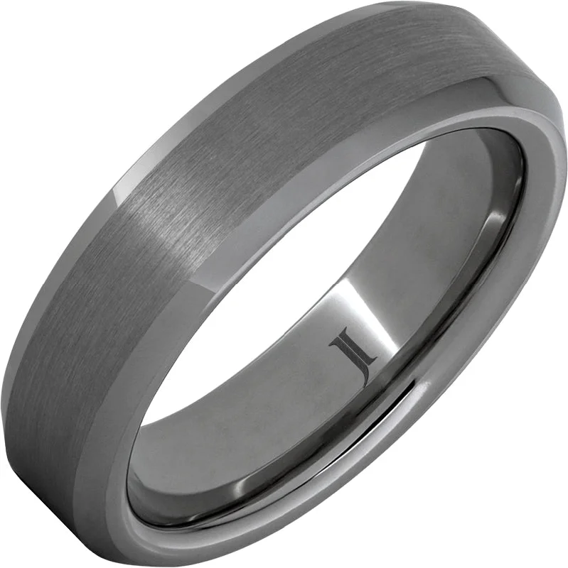 Peaceful sapphire gemstone rings with blue depth -Rugged Tungsten™ Beveled Edge Ring with Satin Finish