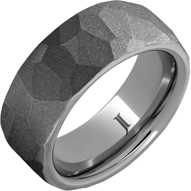 Luxurious diamond gemstone rings paired with gold bands -Rugged Tungsten™ Chisel Sandblast Ring