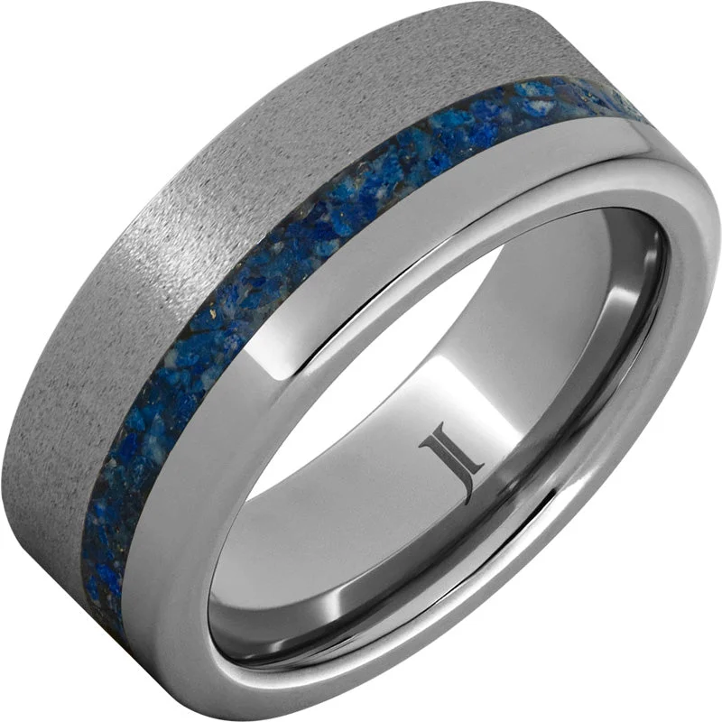 Cool topaz gemstone rings for sleek winter sparkle -Rugged Tungsten™ Men's Ring with Lapis Lazuli Inlay and Stone Finish