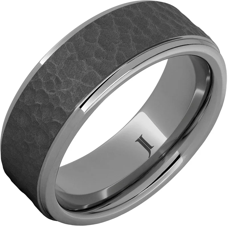 Striking ruby gemstone rings with deep red shine -Rugged Tungsten™ Moon Crater Carved Sandblast Ring