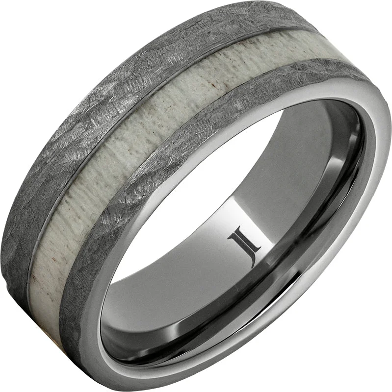 Breezy aquamarine gemstone rings with soothing blue tones -Rugged Tungsten™ Ring with Antler Inlay and Treebark Finish