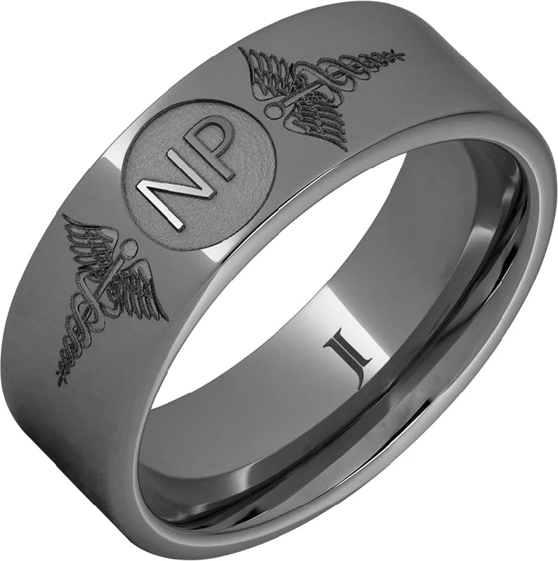 Brilliant diamond gemstone rings for unforgettable moments -Rugged Tungsten™ Ring With Caduceus - Nurse Practitioner