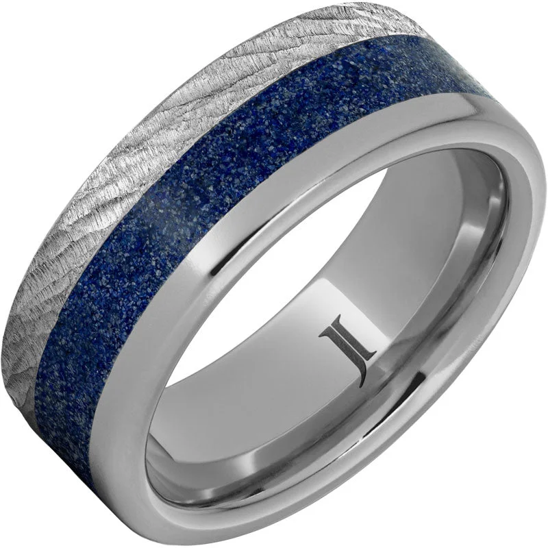 Opulent emerald gemstone rings for luxurious bold looks -Rugged Tungsten™ Ring with Lapis Lazuli Inlay and Bark Finish