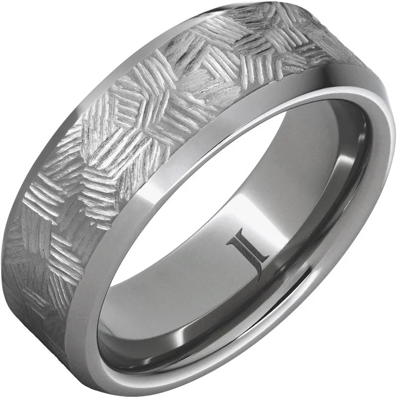 Peaceful sapphire gemstone rings for timeless blue grace -Rugged Tungsten™ Thicket Hand Engraved Ring