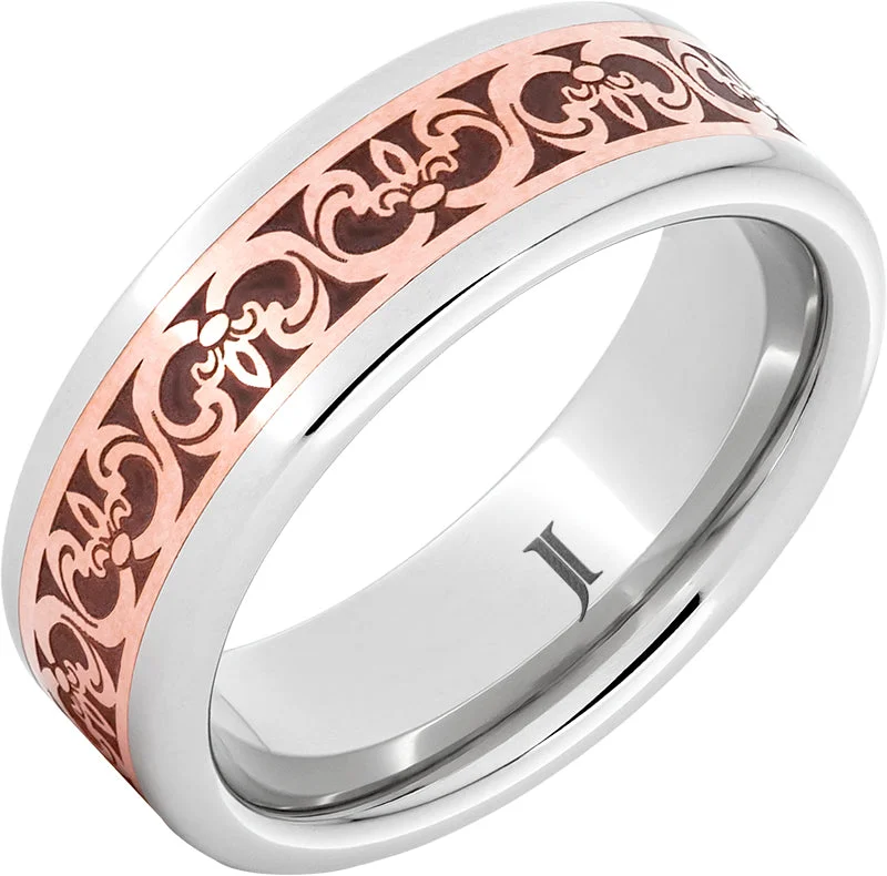 Deep garnet gemstone rings with rich warmth -Serinium® Ring with 14K Rose Gold Fleur-de-Lis Inlay