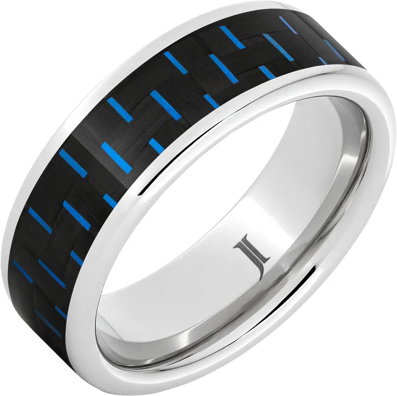 Radiant diamond gemstone rings for eternal bonds -Serinium® Ring with Blue and Black Carbon Fiber Inlay