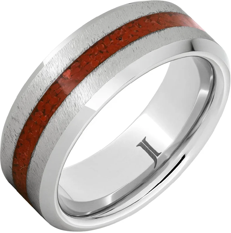 Raw turquoise gemstone rings with earthy vibes -Serinium® Ring with Coral Inlay and Grain Finish