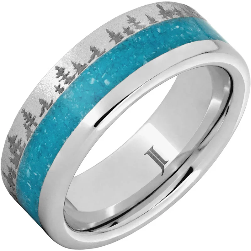 Exquisite diamond gemstone rings for proposal perfection -Serinium® Ring with Crushed Turquoise Inlay, Pine Forest Engraving and Stone Finish