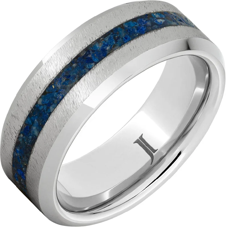 Shimmering opal gemstone rings with light dance -Serinium® Ring with Lapis Lazuli Inlay and Grain Finish