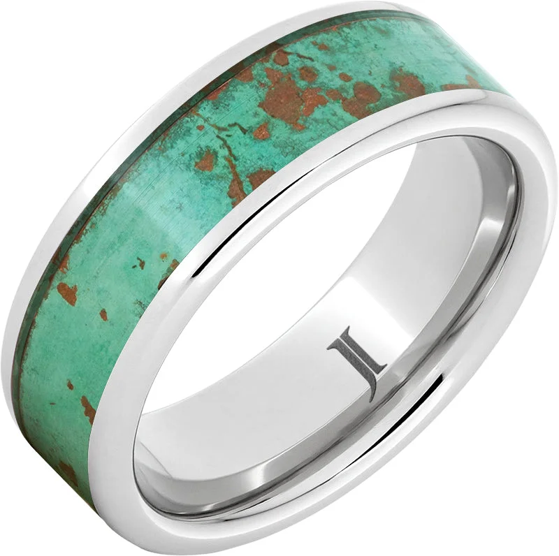 Gentle aquamarine gemstone rings with pale blue -Serinium® Royal Copper™ Ring with Rustic Patina Inlay