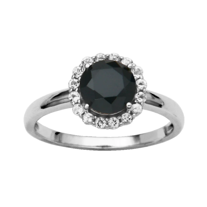 Gleaming opal gemstone rings with radiant reflections -Silver Birthstone Ring- Black Spinel