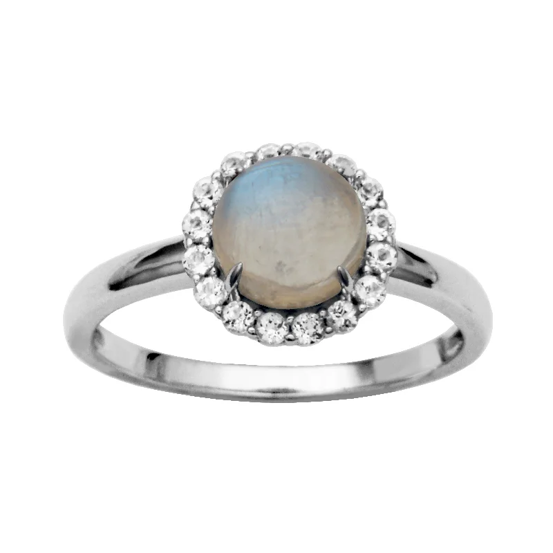 Cheerful citrine gemstone rings radiating sunny charm -Silver Birthstone Ring- Blue Rainbow Moonstone