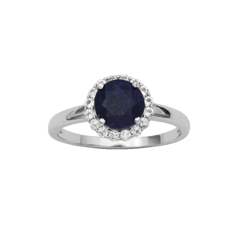 Exquisite diamond gemstone rings for proposal perfection -Silver Birthstone Ring- Dyed Corundum Blue Sapphire