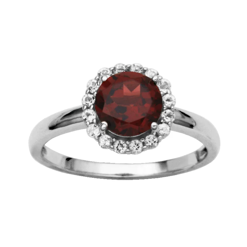 Majestic emerald gemstone rings for statement luxury -Silver Birthstone Ring- Garnet