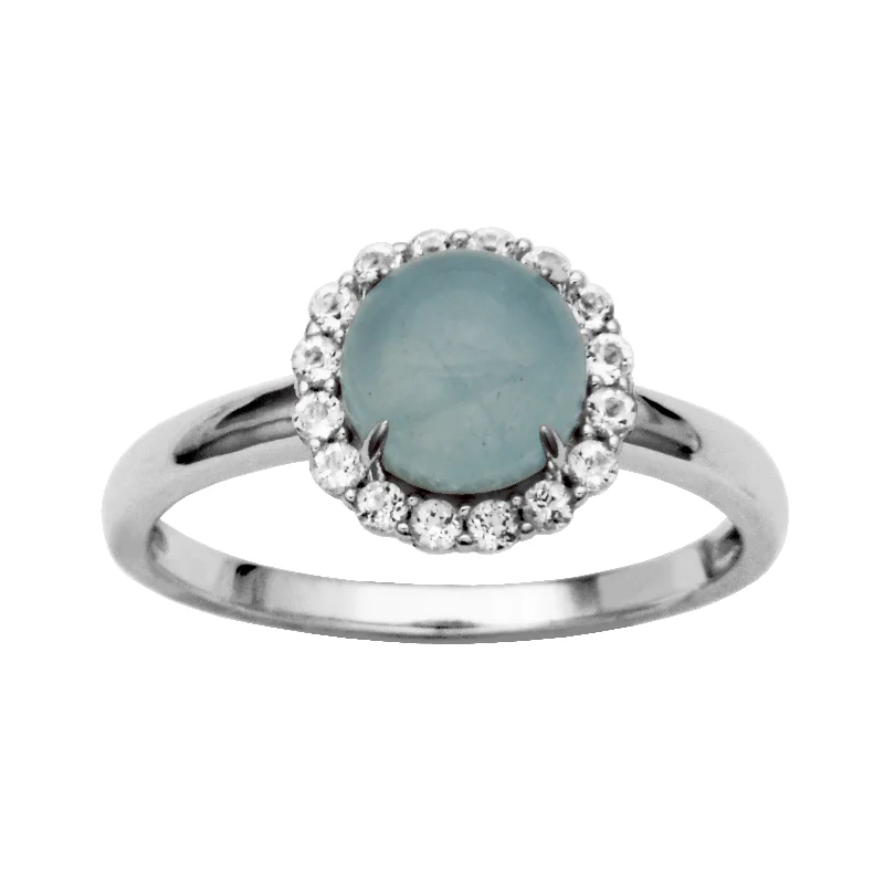 Gentle aquamarine gemstone rings with pale blue -Silver Birthstone Ring- Milky Aquamarine