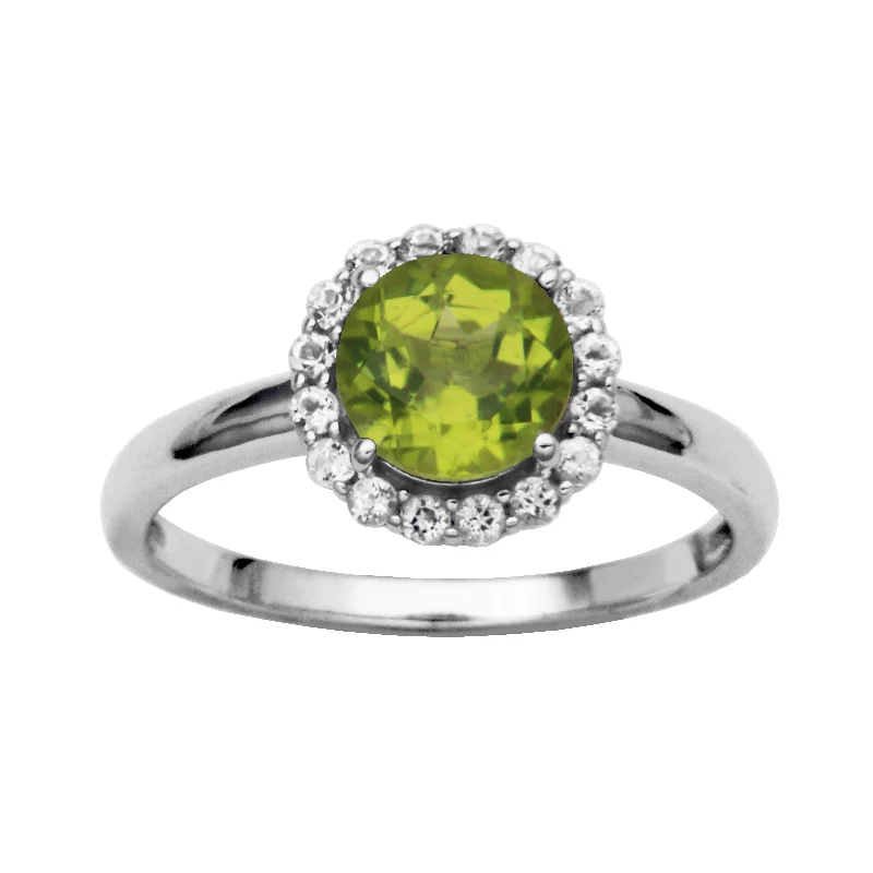 Natural turquoise gemstone rings with unpolished charm -Silver Birthstone Ring- Peridot