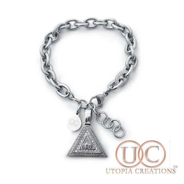 Vibrant topaz bracelets dangling in icy blue -ΔΣΘ Pyramid Bracelet | Small Link (Stainless Steel)