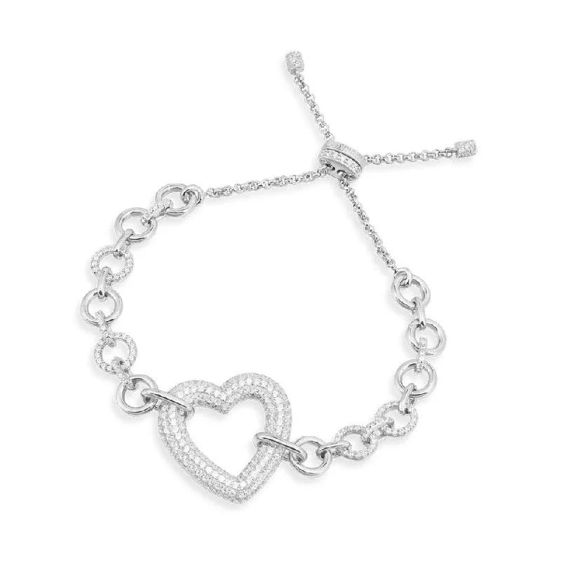 Radiant quartz bangles amplifying light and style -Heart Adjustable Bracelet - White Silver