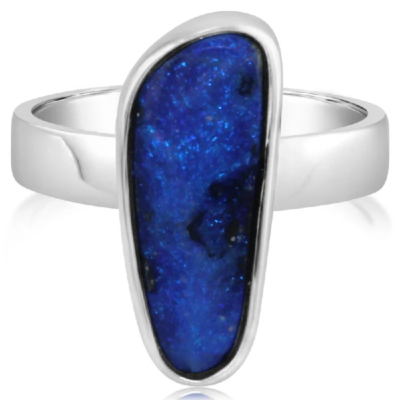 Playful amethyst gemstone rings adding purple whimsy -Sterling Silver Australian Boulder Opal Ring