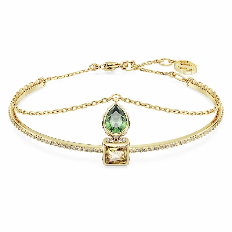 Shimmering herkimer bracelets mimicking diamond clarity -Swarovski Green and Yellow Stilla Bangle Bracelet