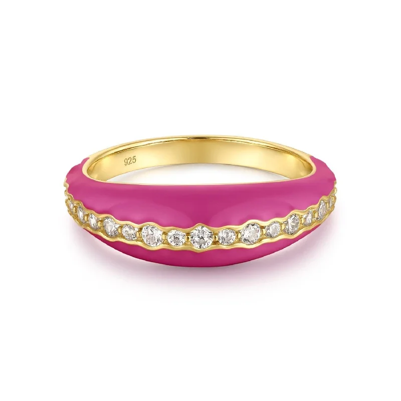 Bold emerald gemstone rings for green statements -Tapered Pink Enamel & Cz Channel Ring