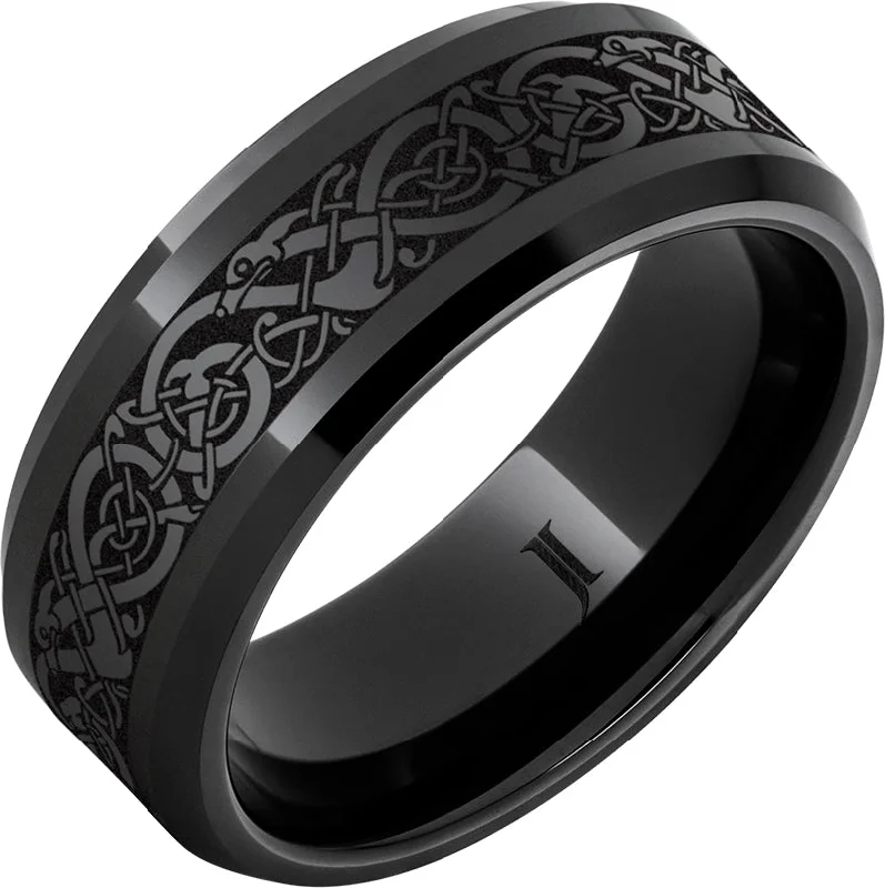 Cozy garnet gemstone rings warming up winter -The Viking – Black Diamond Ceramic™ Engraved Ring