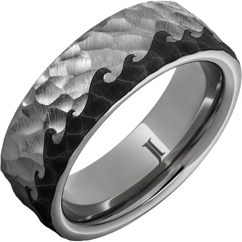 Serene sapphire gemstone rings blending calm blue beauty -The Wine Dark Sea Rugged Tungsten™ Ring