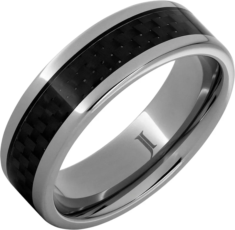 Vibrant sapphire gemstone rings for elegant blue statements -Titanium Ring with Carbon Fiber Inlay