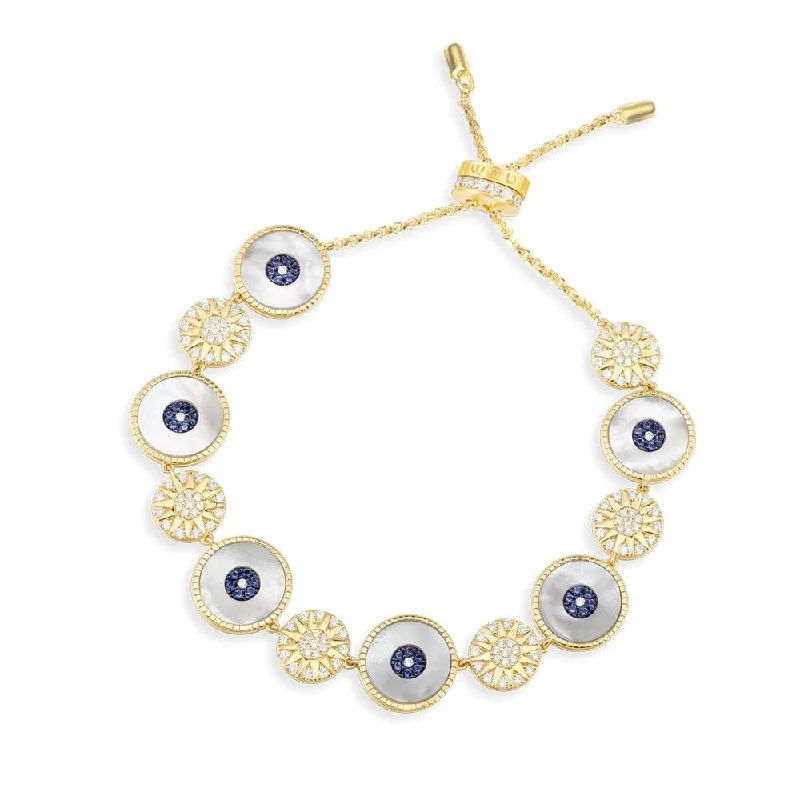 Soft velvet bracelets offering cozy winter texture -Lucky Eye Adjustable Bracelet with Nacre - Yellow Silver