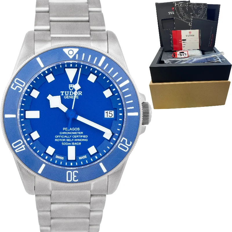 Men's automatic watches with self-winding movements for a traditional and reliable timepiece -Tudor Pelagos Blue Titanium 42mm Automatic Date Watch 25600 TB CARD BOX