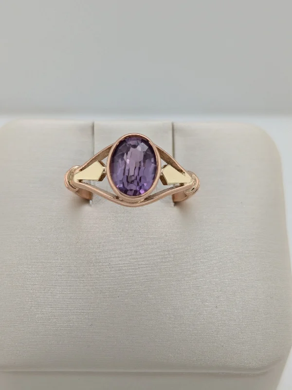 Romantic aquamarine gemstone rings with soft sea shimmer -Two Toned Purple Ring- Soviet Jewelry