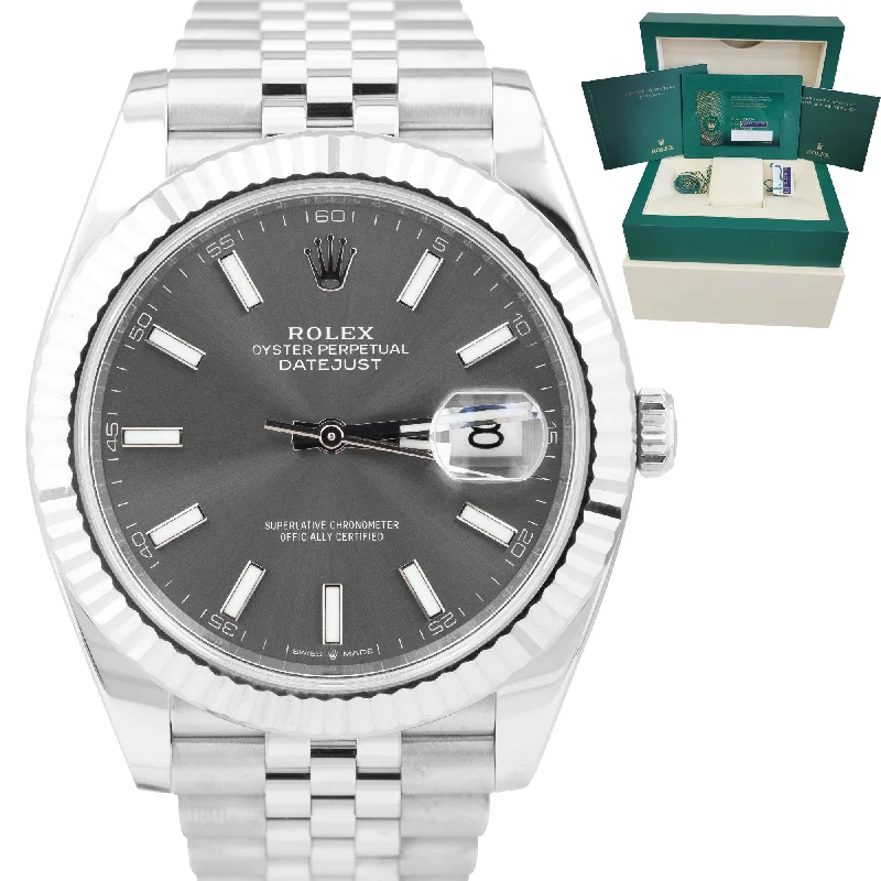 Elegant men's watches with leather straps and clean faces for formal events and workwear -UNDATED NEW STICKERED Rolex DateJust Rhodium Slate Jubilee 126334 41mm Watch