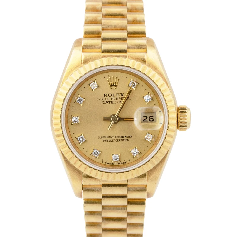 Stylish men's watches with custom engravings for personalized and meaningful gifts or accessories -UNPOL. Ladies Rolex DateJust President 26mm Diamond Champagne Dial Watch 69178