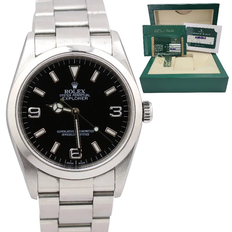 Classic men's watches with leather straps and simple faces for an elegant and refined look -UNPOLISHED 2008 REHAUT Rolex Explorer I Black Stainless Steel 114270 36mm Watch