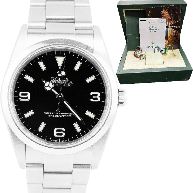 Sleek men's watches with titanium cases for lightweight, corrosion-resistant, and modern style -UNPOLISHED 2004 Rolex Explorer I Black Stainless Steel 114270 36mm Watch PAPERS