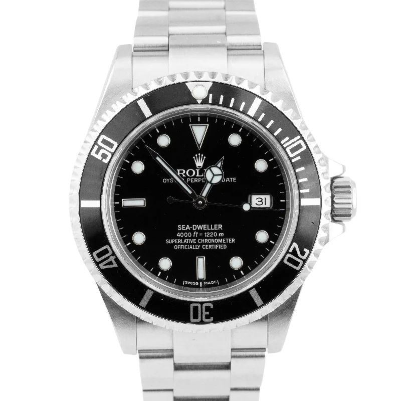 Classic men's watches with stainless steel cases and leather straps for versatile everyday wear -UNPOLISHED 2007 CARD Rolex Sea-Dweller 40mm NO-HOLES Steel Black Watch 16600 B+P