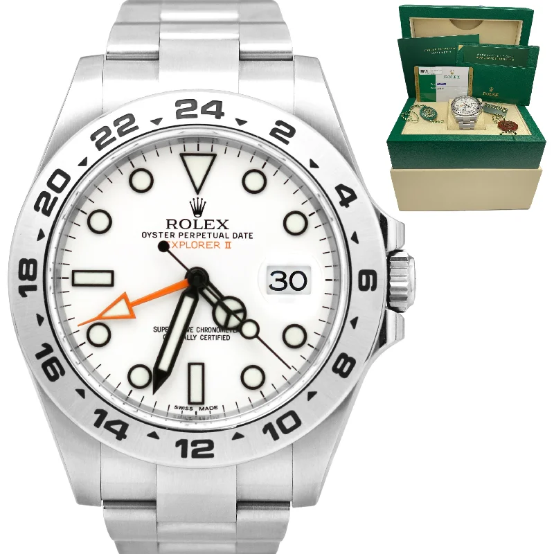 Elegant men's watches with leather straps and clean faces for formal events and workwear -UNPOLISHED 2018 Rolex Explorer II 42mm 216570 Polar White Orange GMT Watch BP