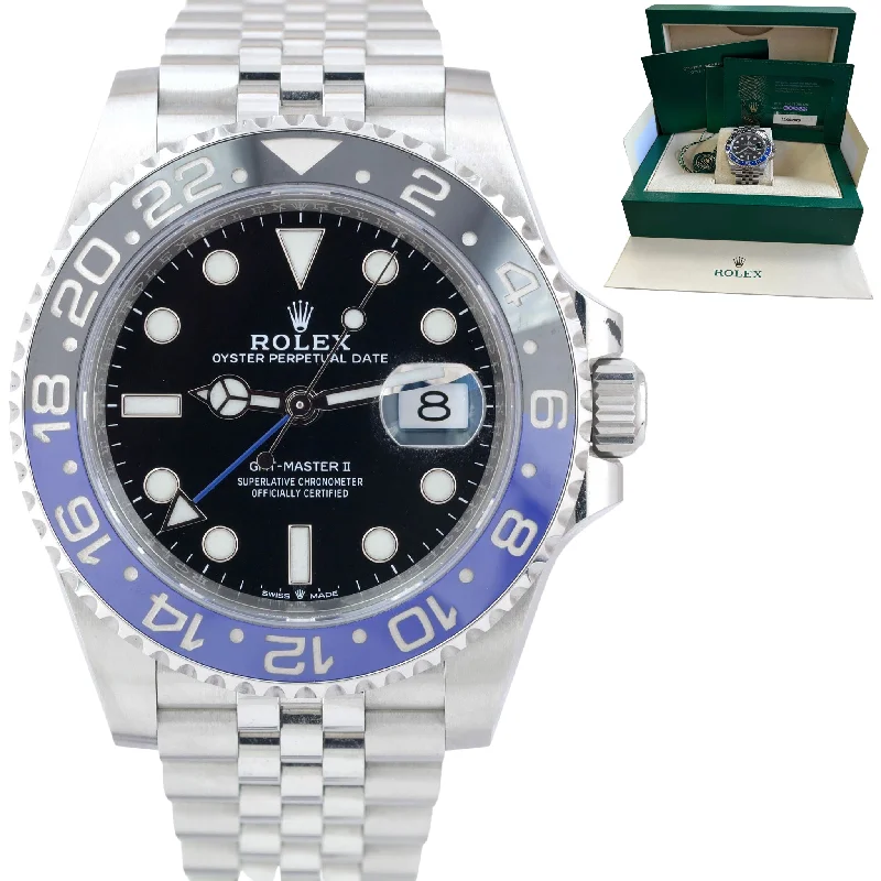 Men's watches with moonphase complications for an added touch of sophistication and luxury -UNPOLISHED NEW CARD Rolex GMT-Master II Batman JUBILEE 40mm 126710 BLNR Watch