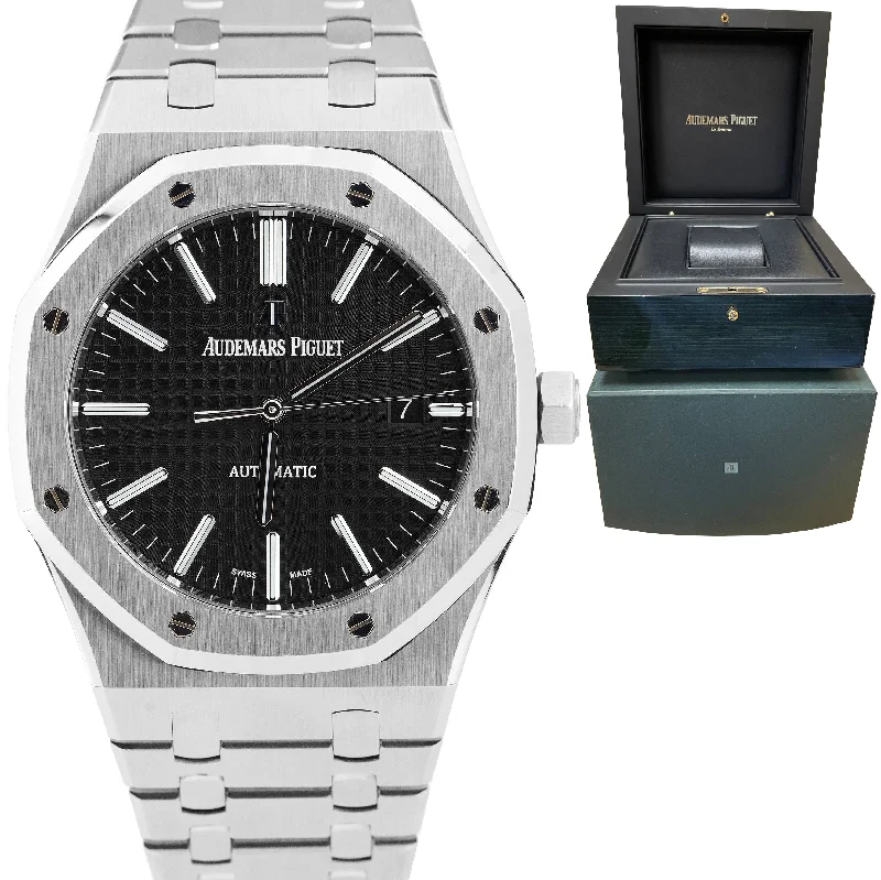 Men's watches with high-performance features like water resistance and scratch-resistant sapphire glass -UNPOLISHED Audemars Piguet Royal Oak Black 41mm 15400ST.OO.1220ST.01 Steel Watch